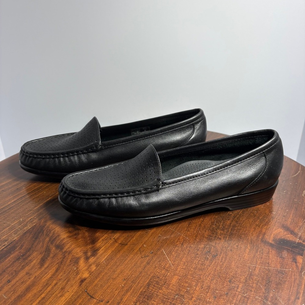 SAS Loafers Womens 8.5 Black K9818222 Slip On Leather Comfort Perforated Walking